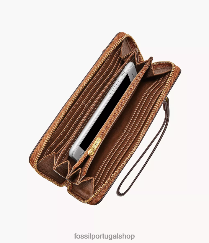 Fossil mulheres Logan RFID zip em torno da embreagem marrom carteira 40NJ6Z784