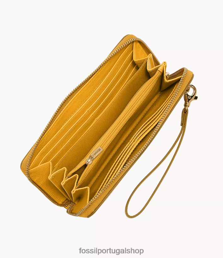 Fossil mulheres Logan zip em torno da embreagem amarelo carteira 40NJ6Z794