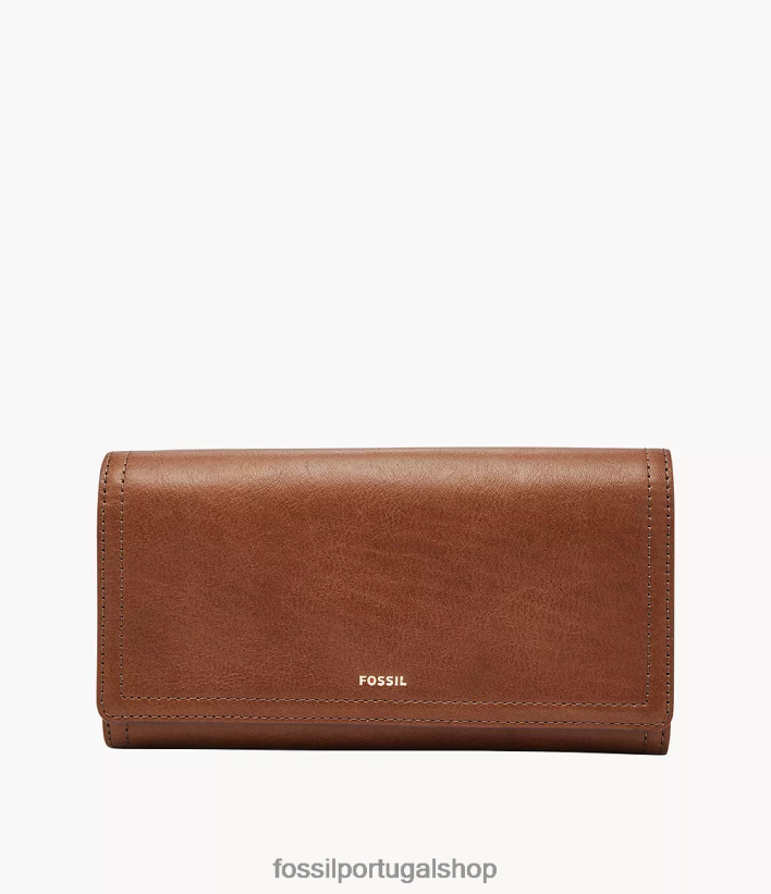 Fossil mulheres embreagem de aba logan rfid marrom carteira 40NJ6Z801