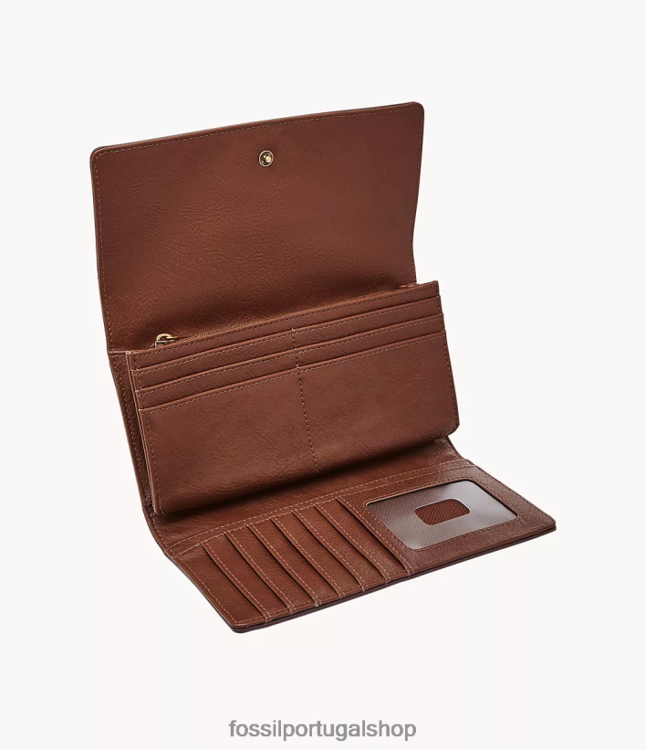 Fossil mulheres embreagem de aba logan rfid marrom carteira 40NJ6Z801