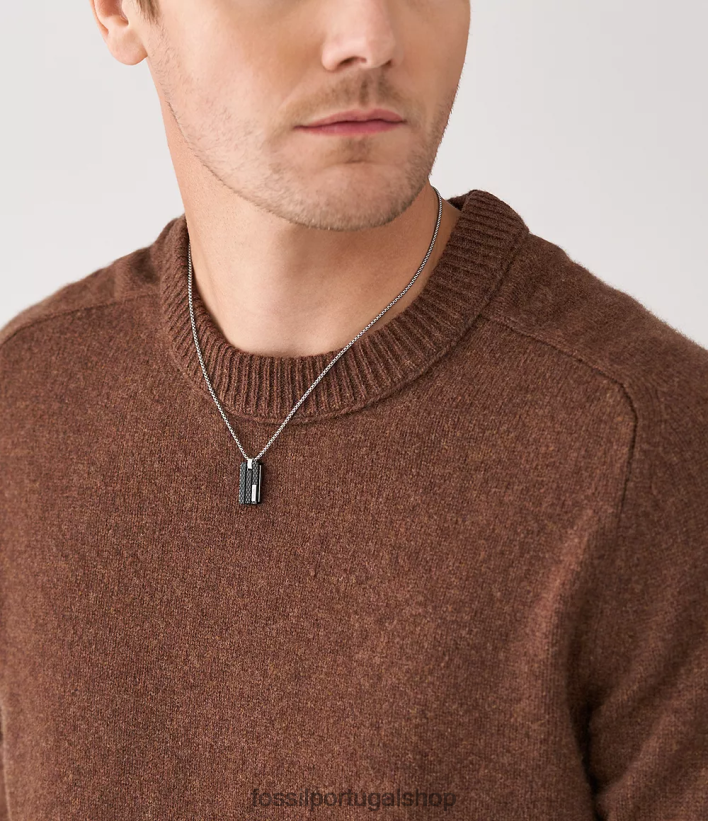 Fossil homens colar com pingente de aço inoxidável em placa texturizada tom prata joia 40NJ6Z1916
