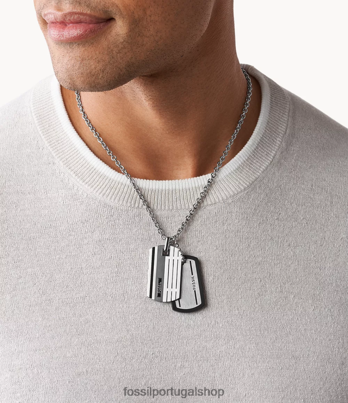 Fossil homens colar de aço inoxidável com etiqueta de cachorro prata joia 40NJ6Z1909