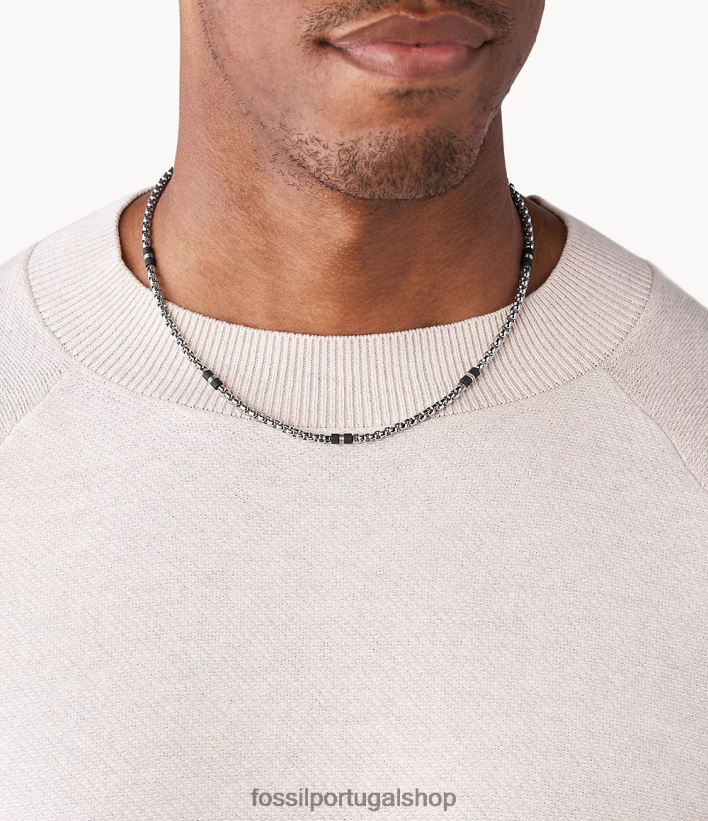 Fossil homens colar de contas de mármore e aço tom prata joia 40NJ6Z1913