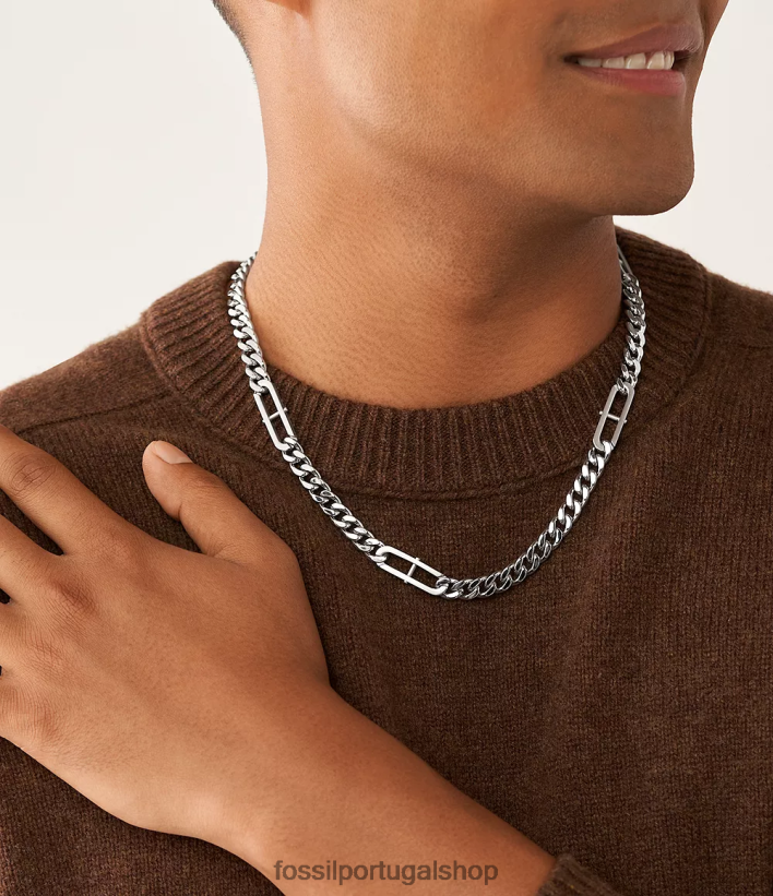Fossil homens colar de corrente de aço inoxidável d-link Heritage tom prata joia 40NJ6Z1915