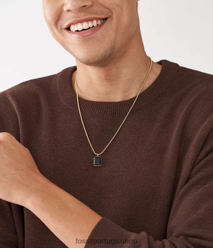 Fossil homens colar de corrente de ônix preto e dourado joia 40NJ6Z1912