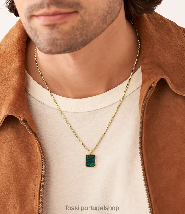 Fossil homens colar de dog tag todo empilhado malaquita verde reconstituída joia 40NJ6Z1904