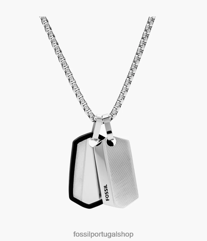 Fossil homens colar de etiqueta de cachorro em aço inoxidável chevron tom prata joia 40NJ6Z1917