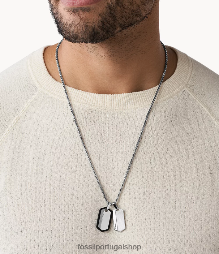 Fossil homens colar de etiqueta de cachorro em aço inoxidável chevron tom prata joia 40NJ6Z1917