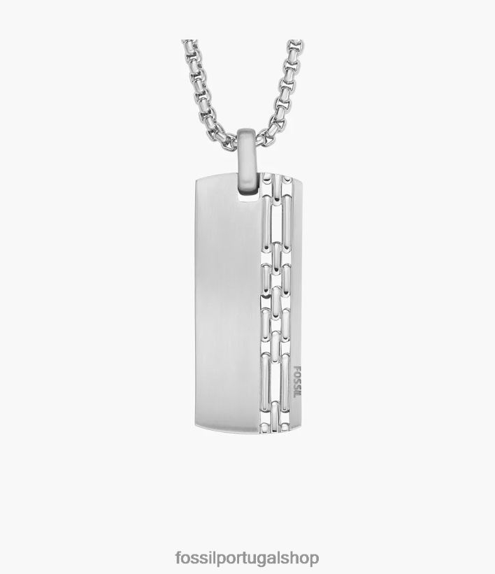 Fossil homens colar de etiqueta de cachorro em aço inoxidável tom prata joia 40NJ6Z1918