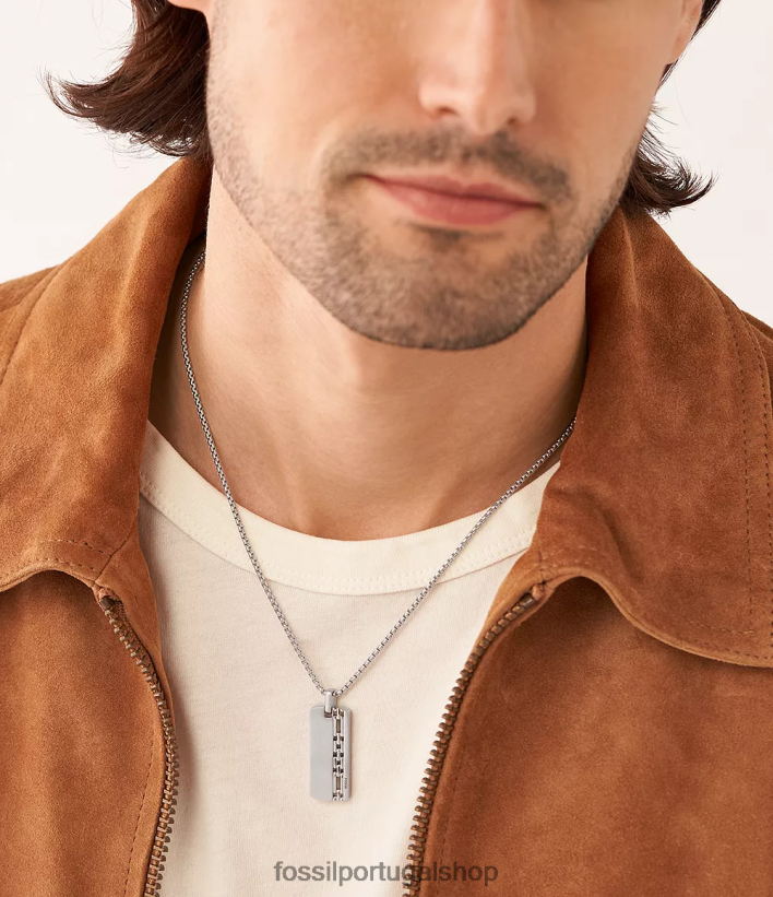 Fossil homens colar de etiqueta de cachorro em aço inoxidável tom prata joia 40NJ6Z1918