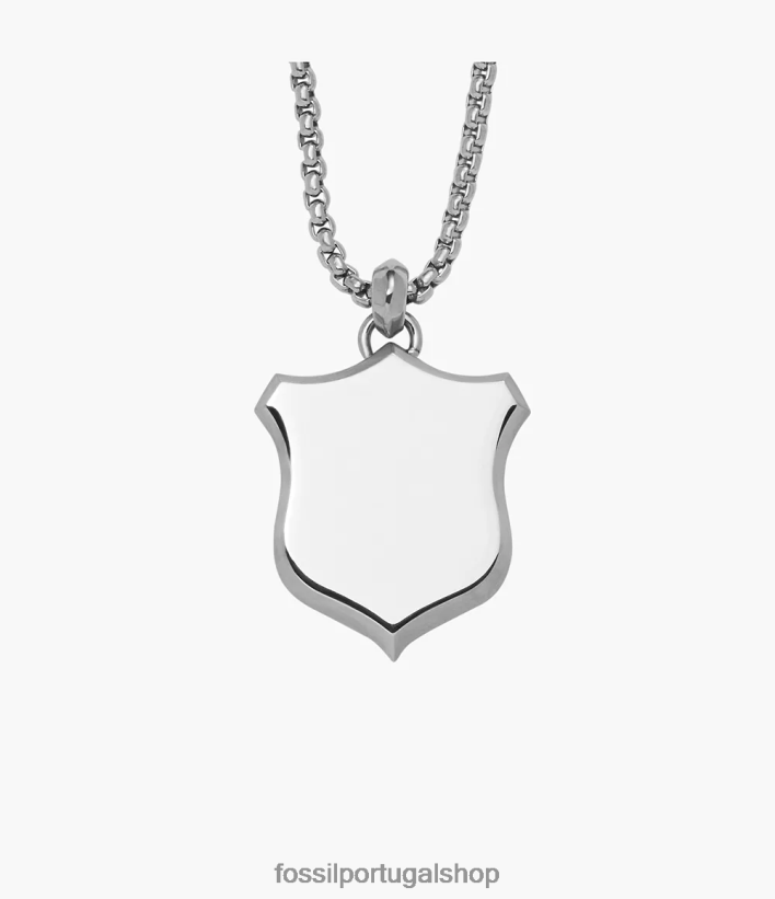 Fossil homens colar de pingente de aço inoxidável com escudo de herança tom prata joia 40NJ6Z1922