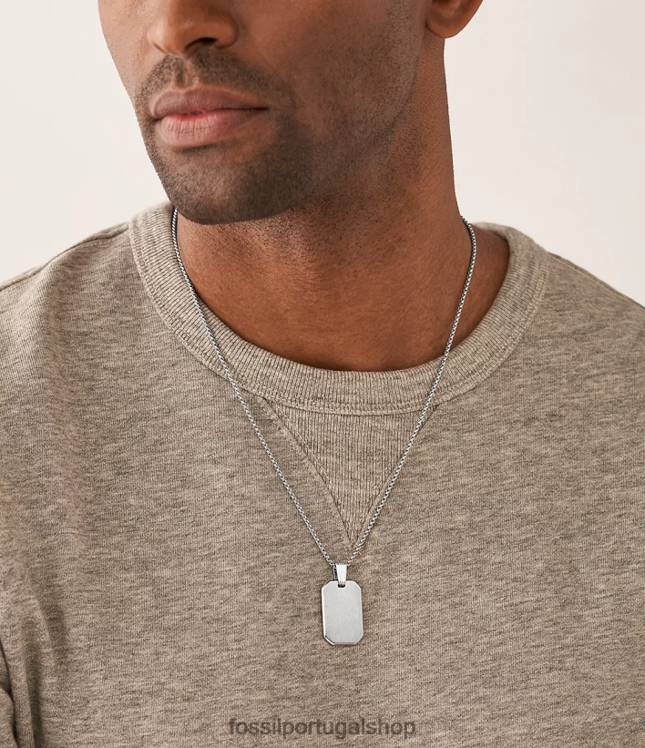 Fossil homens desenhou colar de corrente de aço inoxidável tom prata joia 40NJ6Z1914