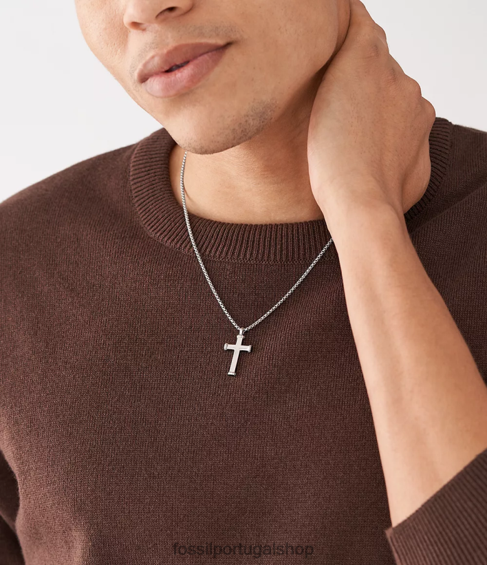 Fossil homens momentos significativos colar com pingente de aço inoxidável tom prata joia 40NJ6Z1920