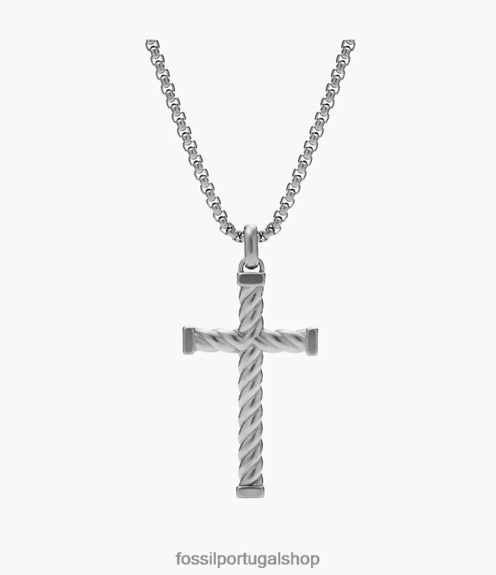 Fossil homens momentos significativos colar de pingente de cruz de aço inoxidável tom prata joia 40NJ6Z1905