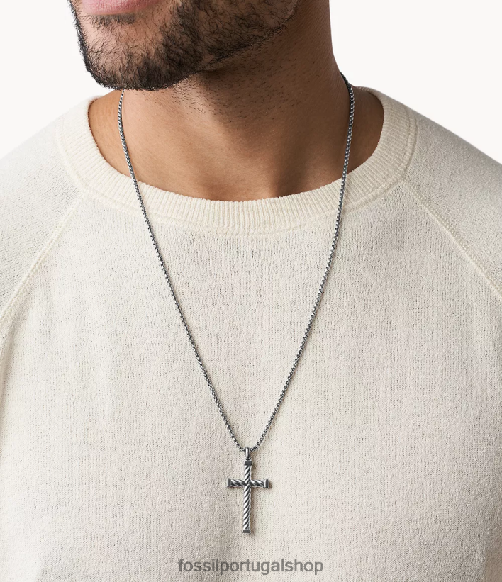 Fossil homens momentos significativos colar de pingente de cruz de aço inoxidável tom prata joia 40NJ6Z1905