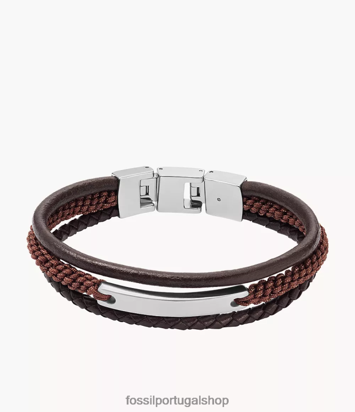 Fossil homens desenhou pulseira de couro com vários fios marrom joia 40NJ6Z1851