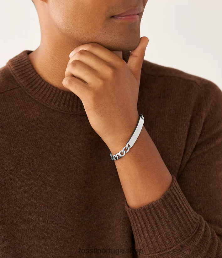 Fossil homens desenhou pulseira de identificação de aço inoxidável tom prata joia 40NJ6Z1857