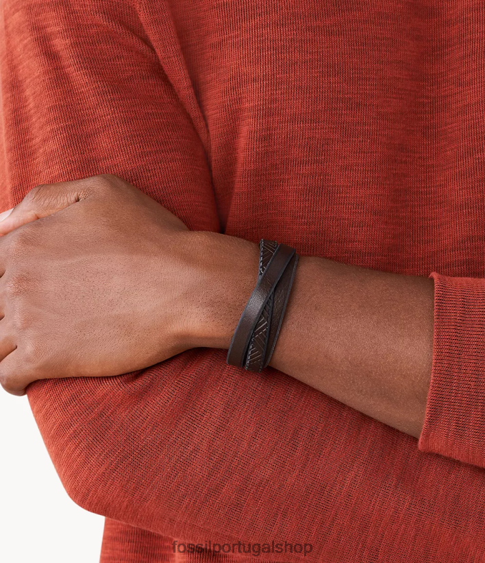 Fossil homens envoltório de pulso de couro texturizado marrom joia 40NJ6Z1876