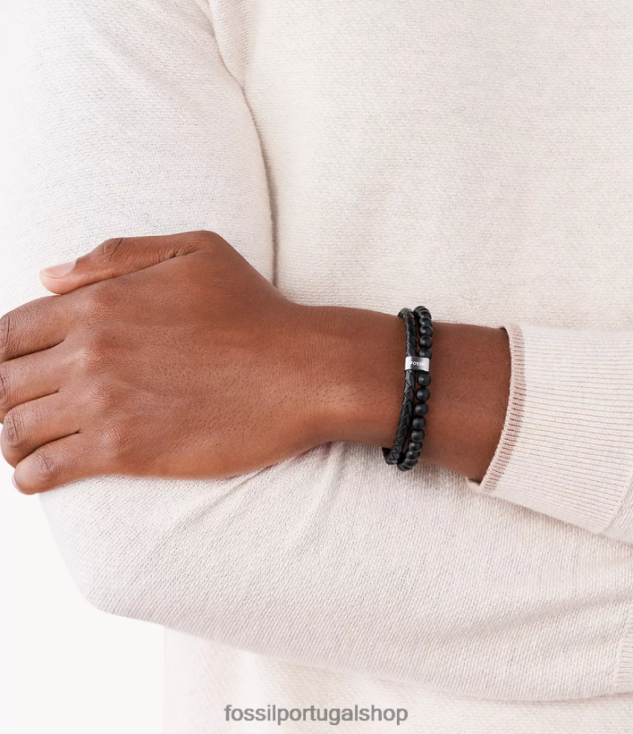 Fossil homens pulseira casual vintage com vários fios prata negra joia 40NJ6Z1859