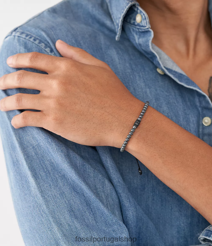 Fossil homens pulseira de contas de hematita cinza joia 40NJ6Z1890