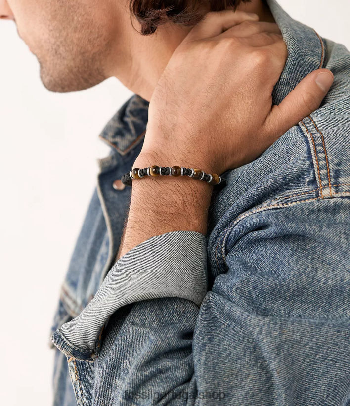 Fossil homens pulseira de contas olho de tigre joia 40NJ6Z1891