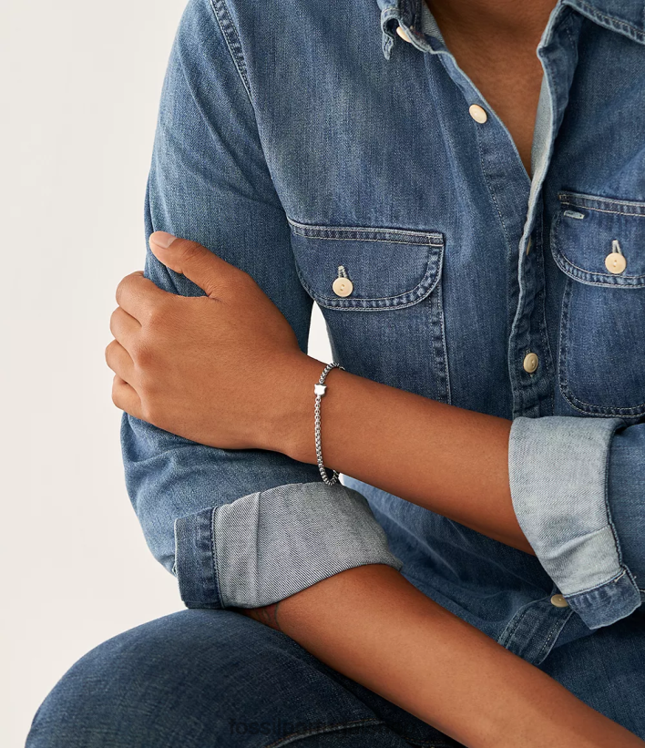 Fossil homens pulseira de corrente de aço inoxidável com escudo de herança tom prata joia 40NJ6Z1896