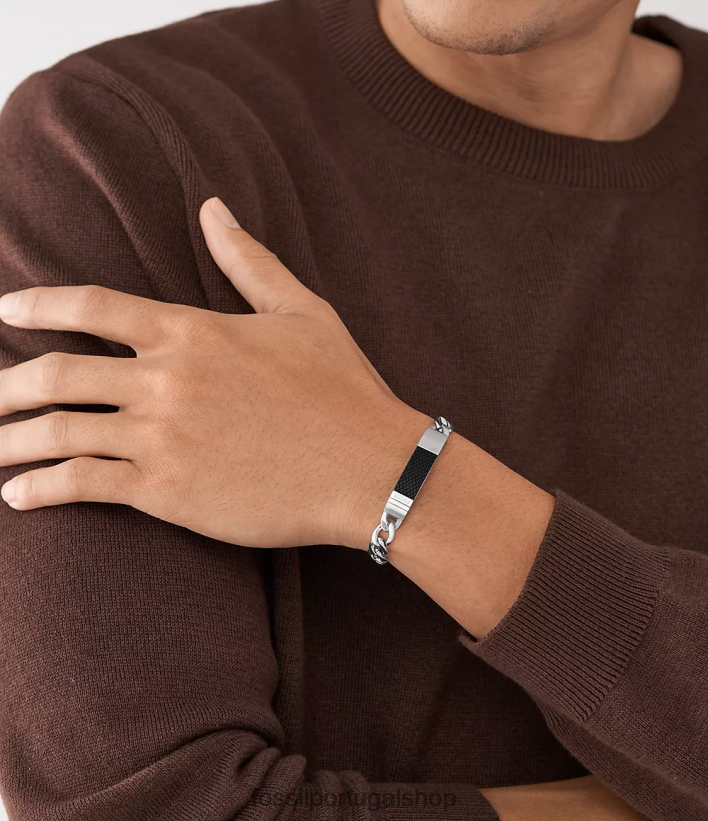 Fossil homens pulseira de corrente de aço inoxidável com placa texturizada tom prata joia 40NJ6Z1864