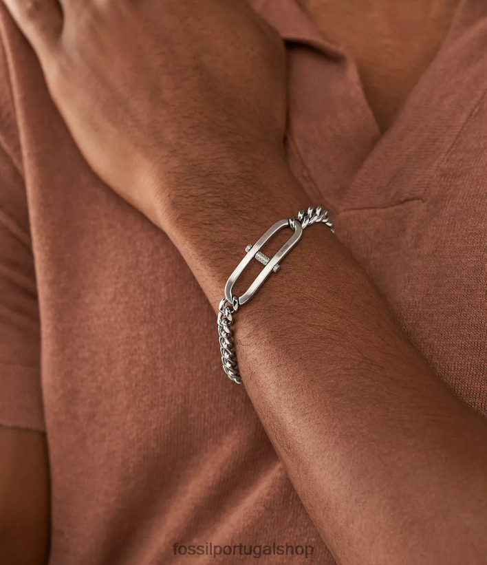Fossil homens pulseira de corrente de aço inoxidável d-link Heritage tom prata joia 40NJ6Z1875