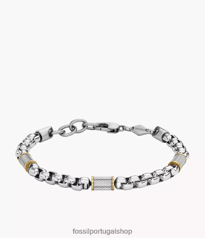 Fossil homens pulseira de corrente de aço inoxidável toda empilhada prata e ouro bicolor joia 40NJ6Z1863