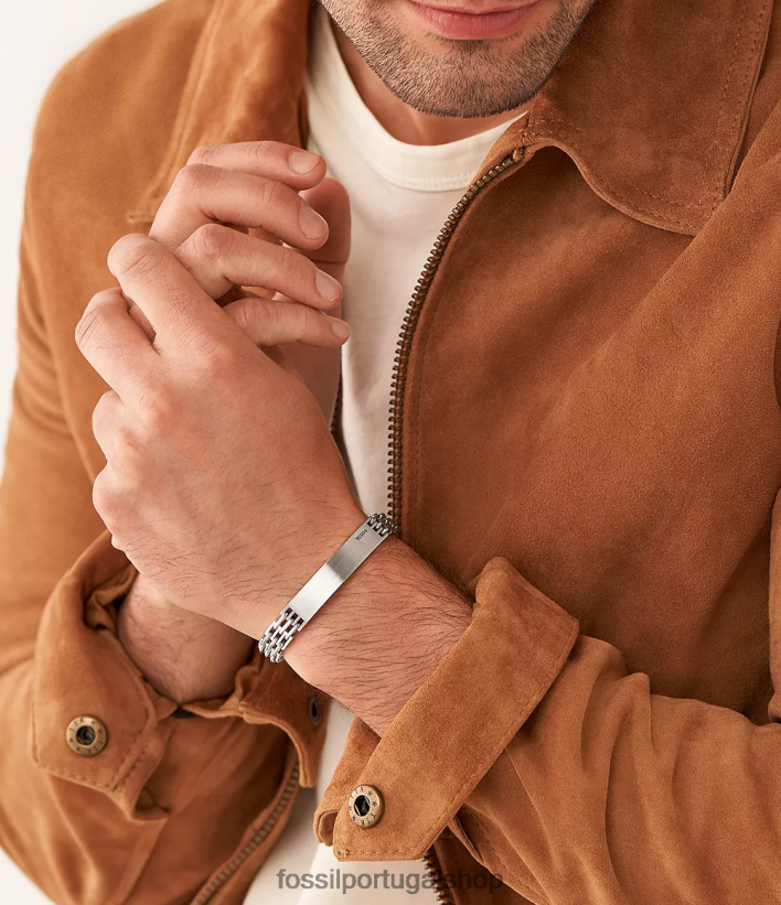 Fossil homens pulseira de corrente de aço inoxidável tom prata joia 40NJ6Z1883