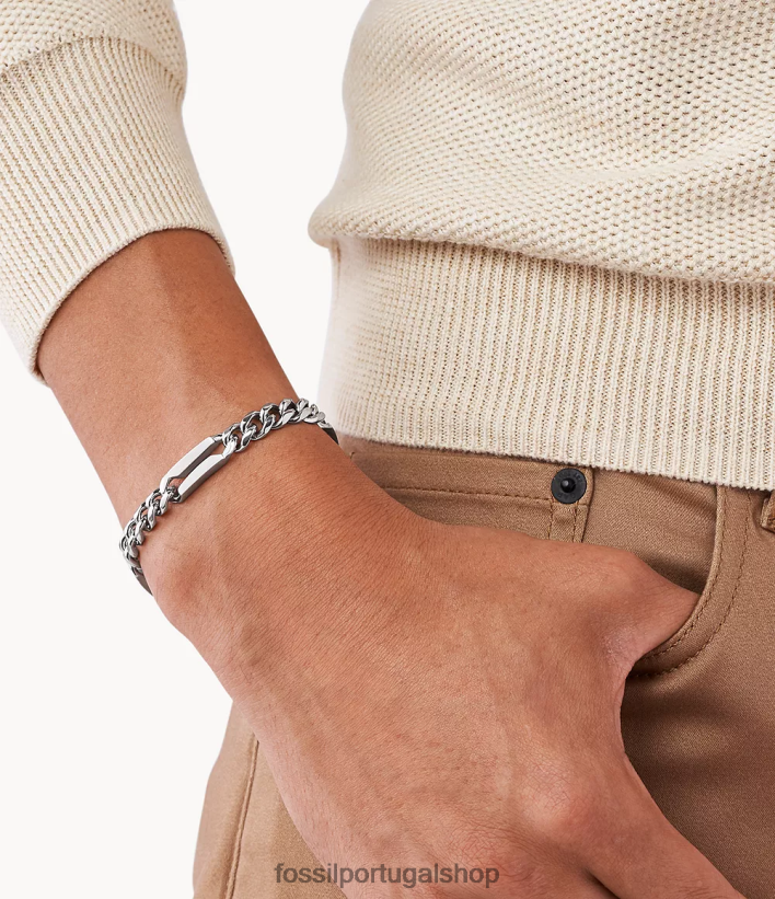 Fossil homens pulseira de corrente de aço inoxidável tom prata joia 40NJ6Z1899