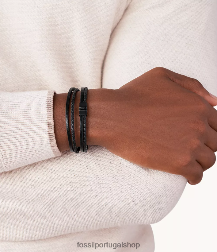 Fossil homens pulseira de couro com vários fios preto joia 40NJ6Z1887