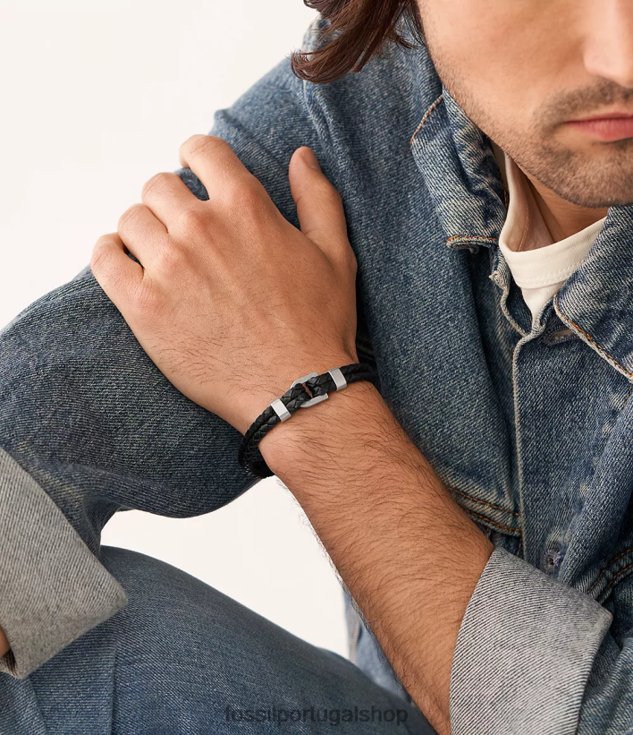 Fossil homens pulseira de couro d-link herança preto joia 40NJ6Z1878