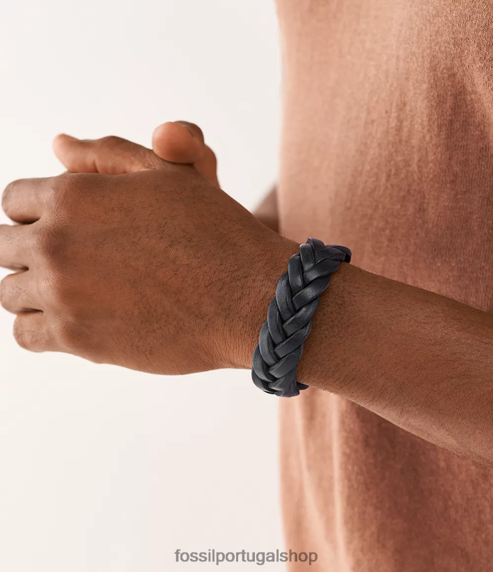 Fossil homens pulseira de couro essencial com pulseira de couro marinha joia 40NJ6Z1897