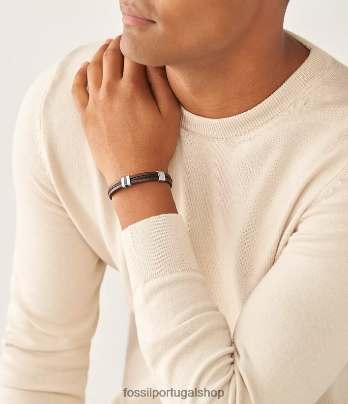 Fossil homens pulseira de couro essencial com pulseira de couro marrom joia 40NJ6Z1880