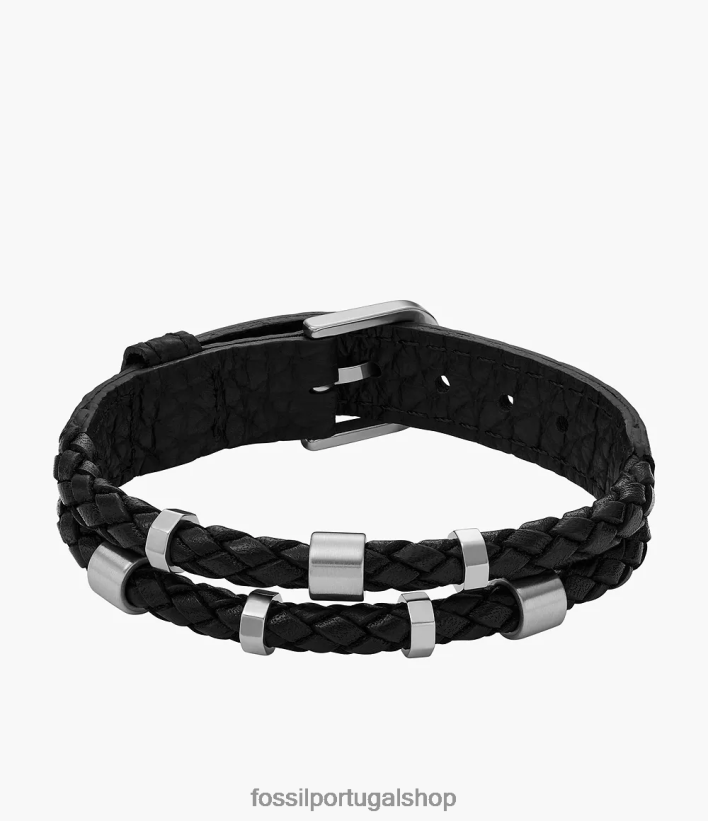 Fossil homens pulseira de couro essencial com pulseira de couro preto joia 40NJ6Z1893