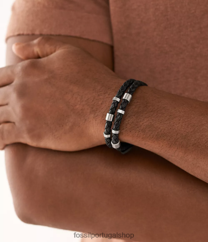 Fossil homens pulseira de couro essencial com pulseira de couro preto joia 40NJ6Z1893