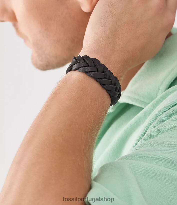 Fossil homens pulseira de couro essencial com pulseira de couro preto joia 40NJ6Z1894