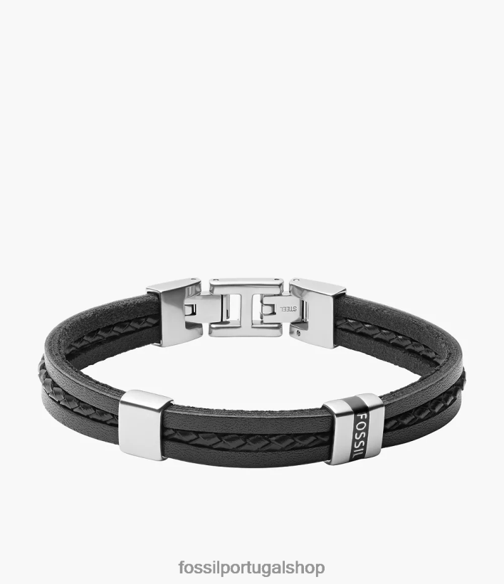 Fossil homens pulseira de couro essencial de vários fios preto joia 40NJ6Z1856