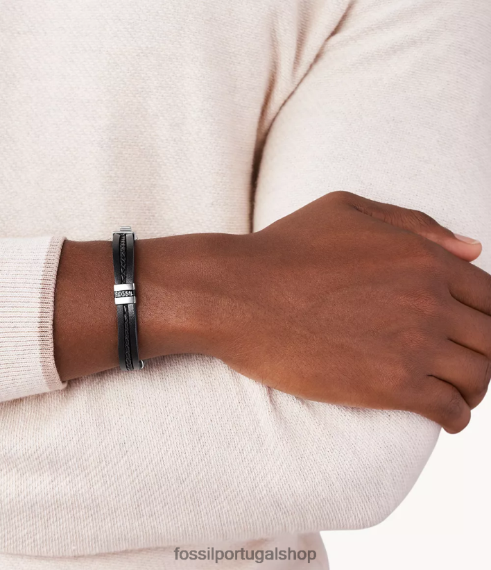 Fossil homens pulseira de couro essencial de vários fios preto joia 40NJ6Z1856