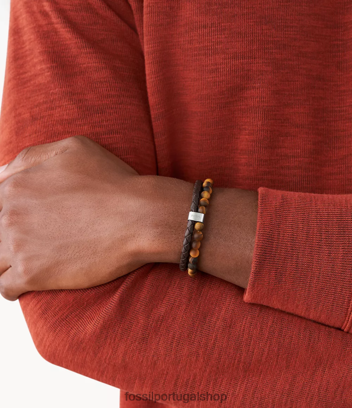Fossil homens pulseira de couro olho de tigre e marrom joia 40NJ6Z1849
