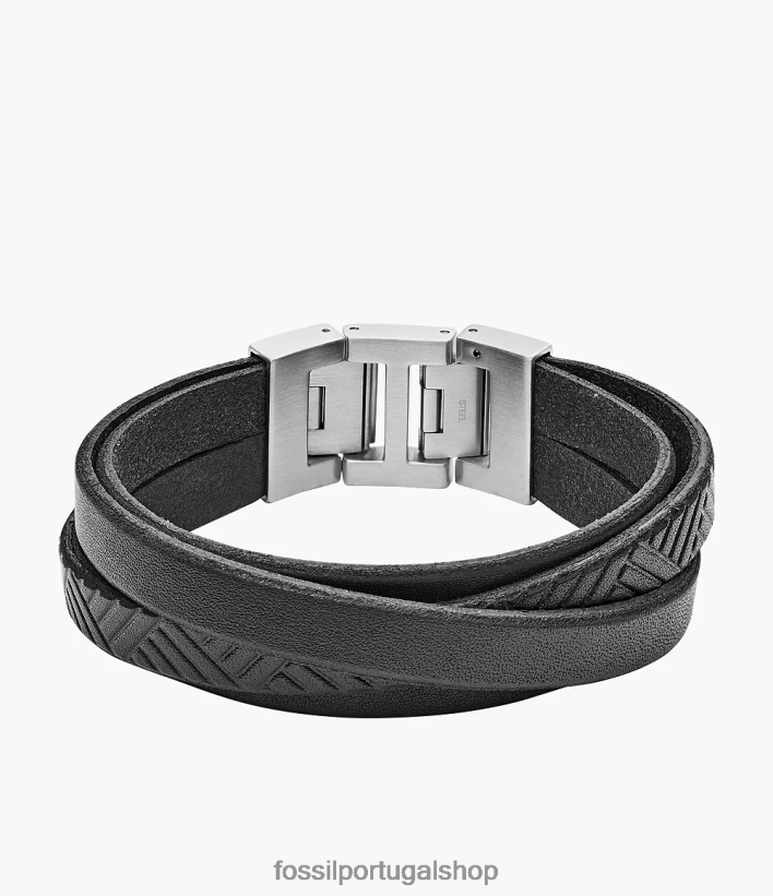 Fossil homens pulseira de couro preto joia 40NJ6Z1861