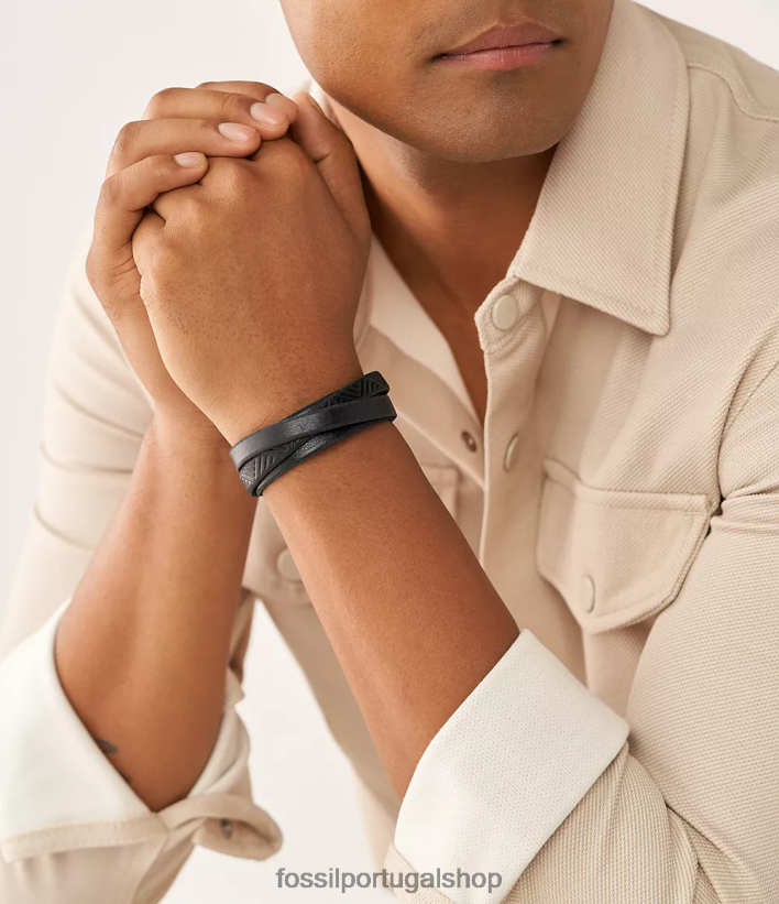Fossil homens pulseira de couro preto joia 40NJ6Z1861