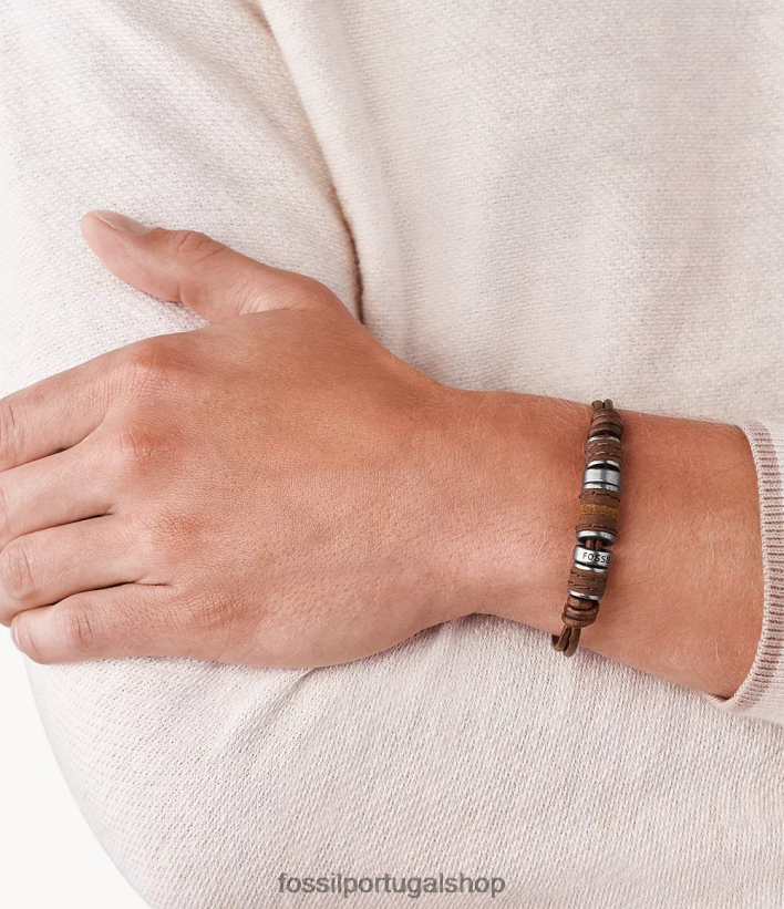 Fossil homens pulseira de couro rondell marrom joia 40NJ6Z1892