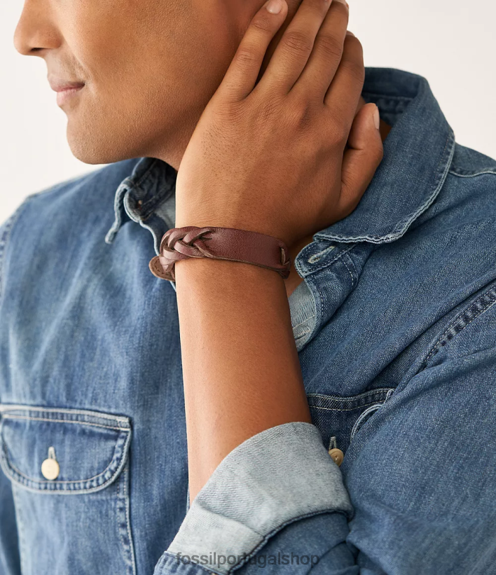 Fossil homens pulseira de couro trançado tradicional marrom joia 40NJ6Z1957