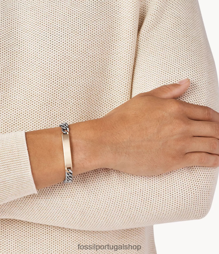 Fossil homens pulseira de identificação core Essentials em aço inoxidável dois tons joia 40NJ6Z1871