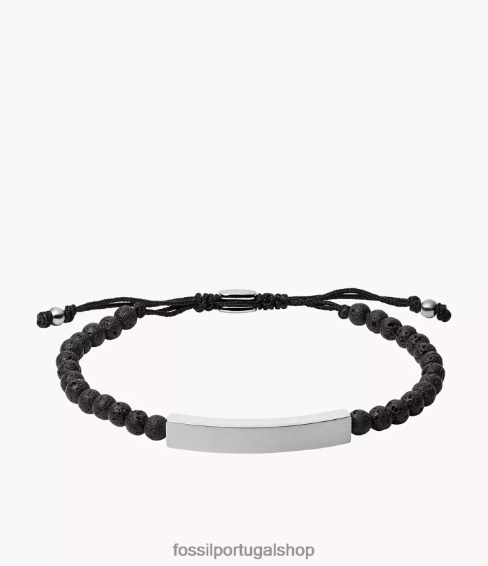 Fossil homens pulseira de pedra de lava em placa tom prata joia 40NJ6Z1848