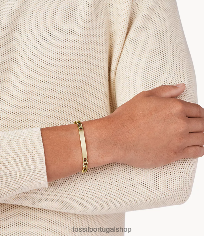 Fossil homens pulseira de placa de aço tom de ouro joia 40NJ6Z1866