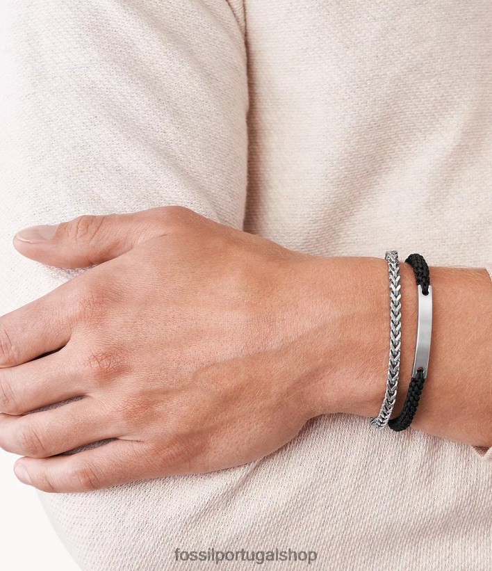 Fossil homens pulseira dupla de nylon e aço tom prata joia 40NJ6Z1847