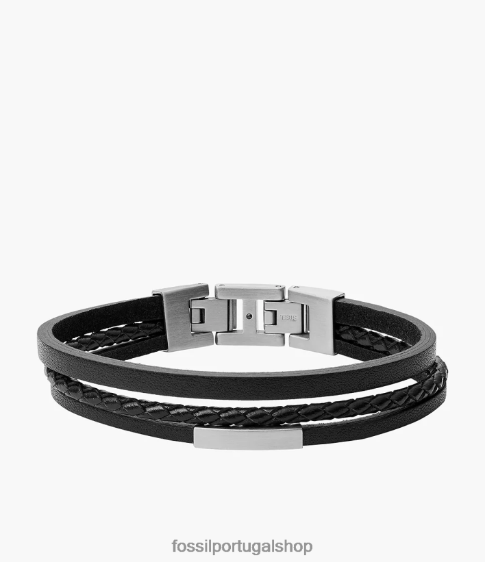 Fossil homens pulseira multifilamentos em aço e couro tom prata joia 40NJ6Z1860